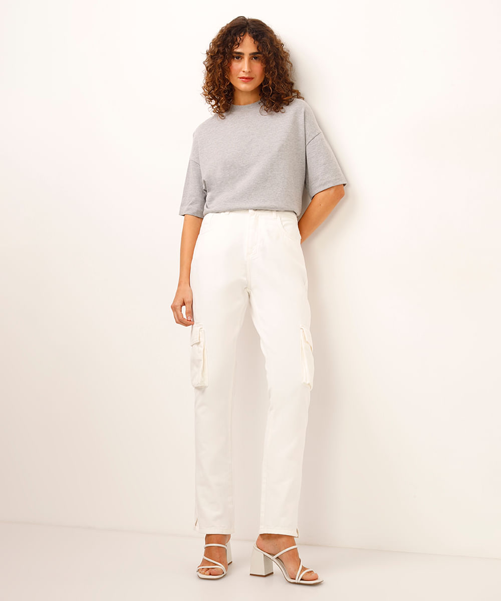 calça cargo de sarja cós elástico sawary off white