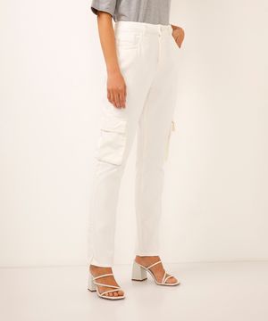 calça cargo de sarja cós elástico sawary off white