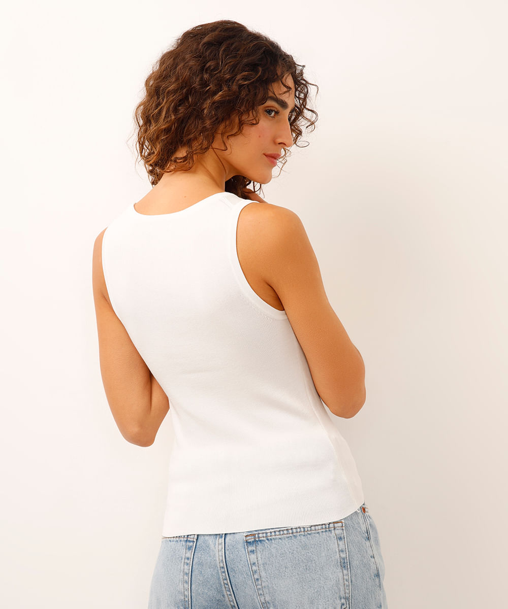 regata de tricot decote redondo off white