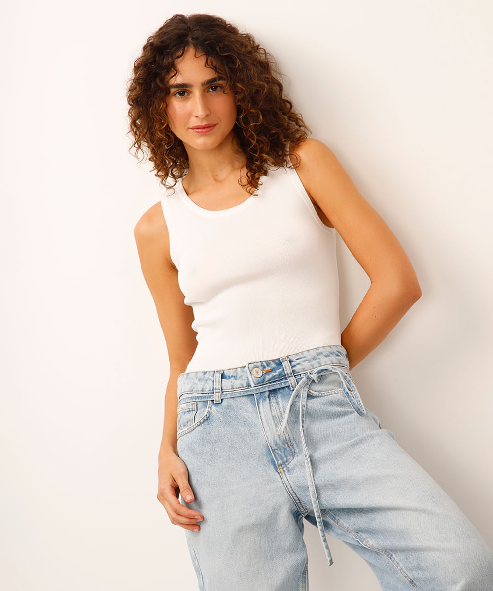 regata de tricot decote redondo off white