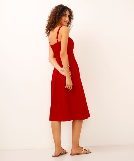 vestido midi de viscose com fenda  - vermelho escuro