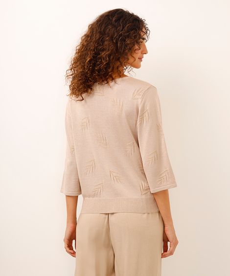 blusa de tricot com lurex folhagens bege