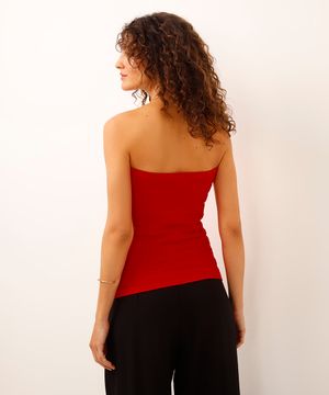 top sem manga de tricot canelado vermelho
