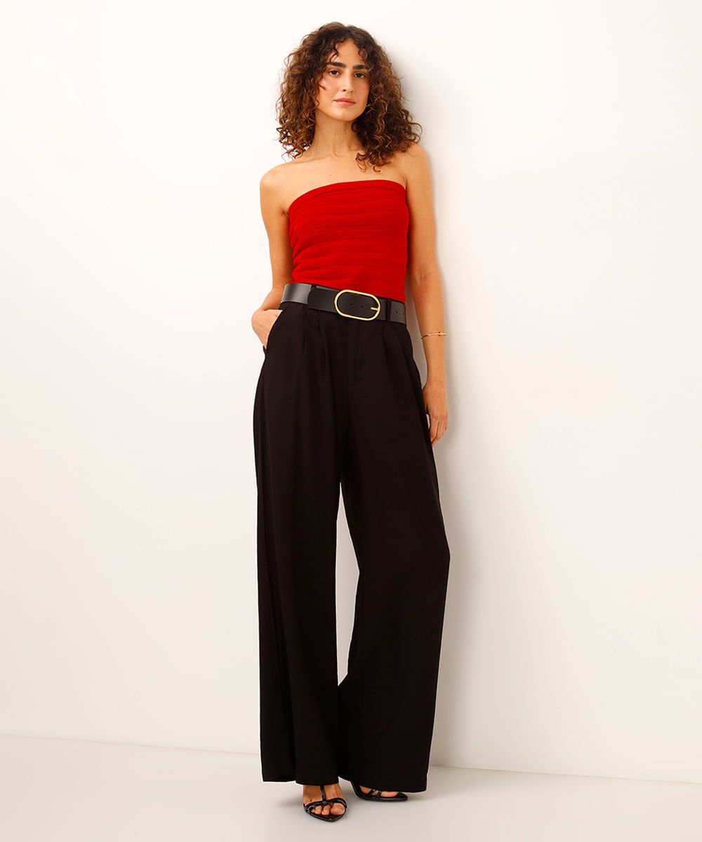 top sem manga de tricot canelado vermelho