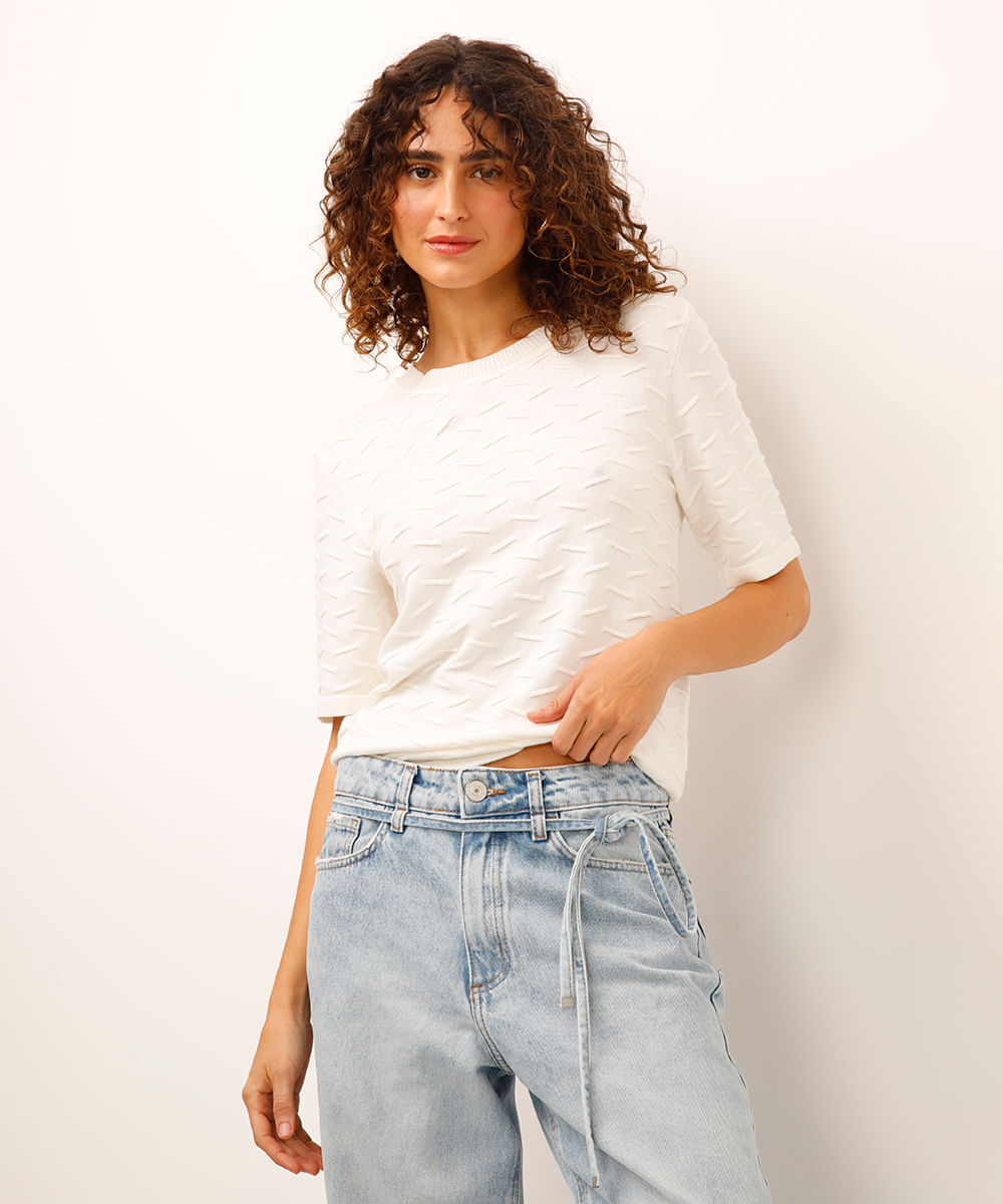 blusa de tricot texturizada off white