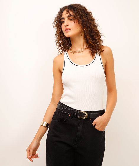 regata de tricot canelada off white