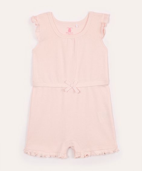 macacão curto infantil lacinho e babado rosa