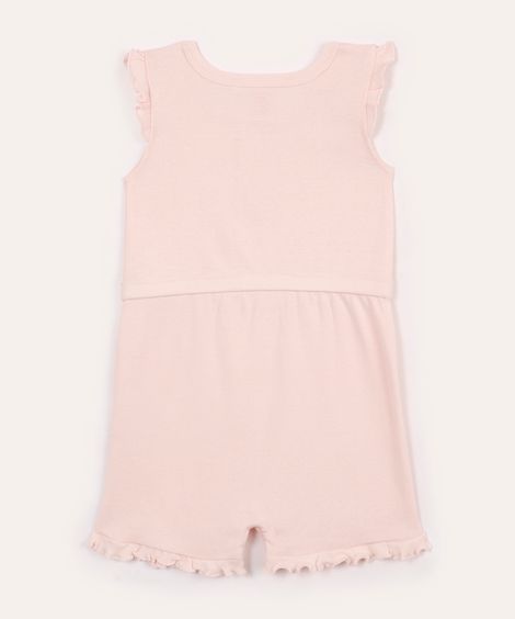 macacão curto infantil lacinho e babado rosa