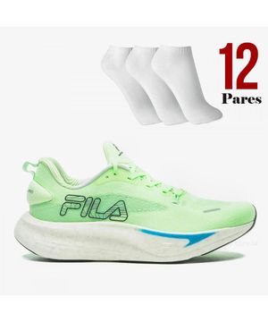 Kit Tênis Fila Float Maxxi 2 Pro Masculino e 12 Pares de Meias Verde