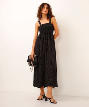 vestido midi com lastex listrado preto