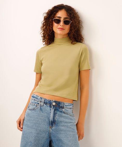 blusa básica manga curta gola alta verde claro