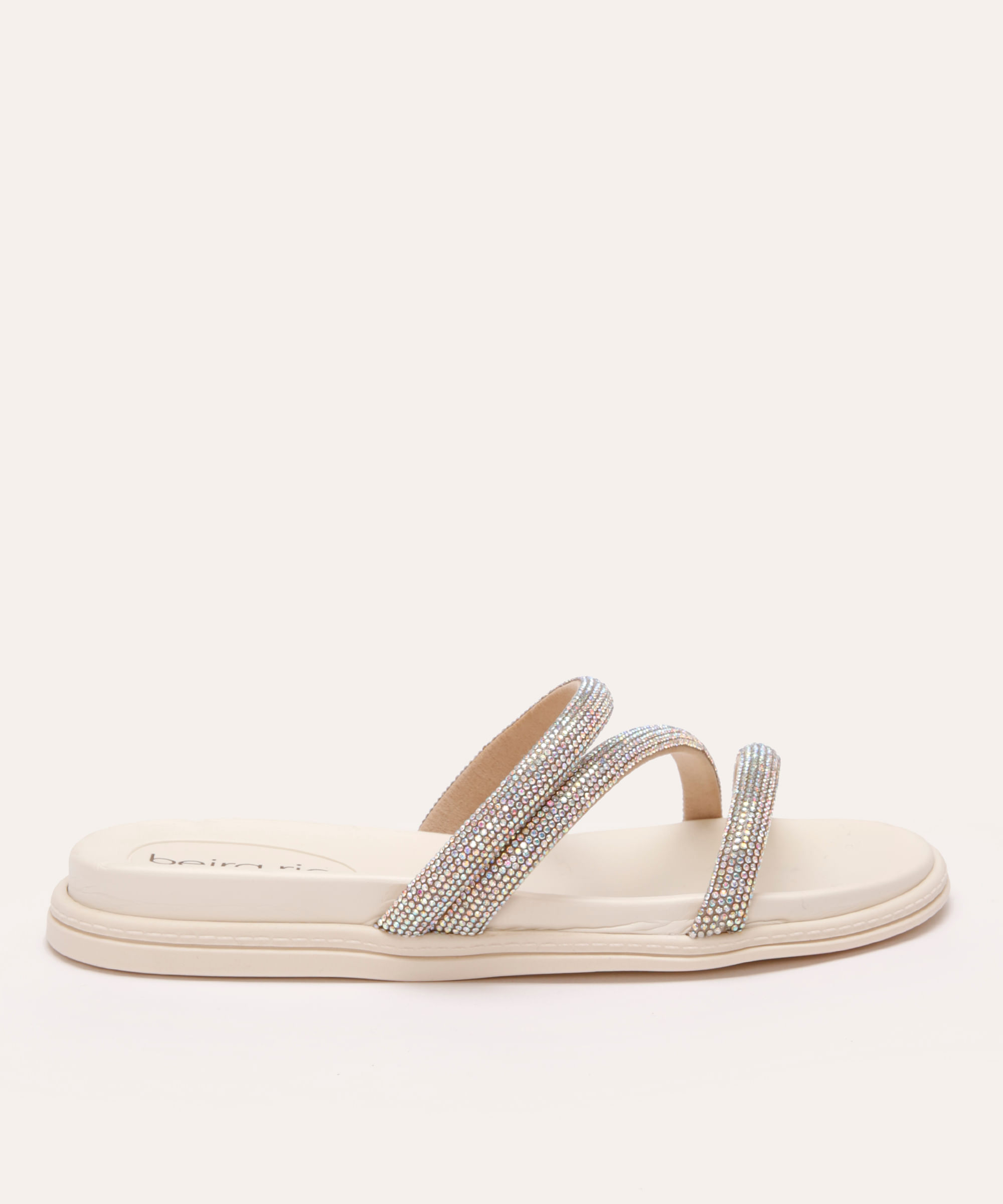 papete feminina beira rio tiras com brilhos off white