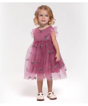 Vestido Infantil Com Tule E Bordado Trick Nick Rosa