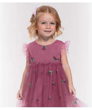 Vestido Infantil Com Tule E Bordado Trick Nick Rosa