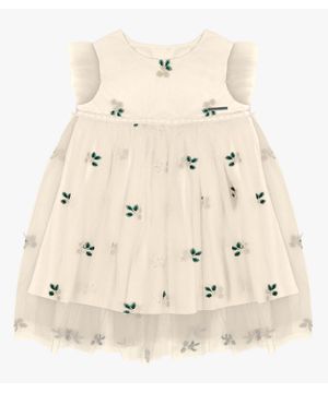 Vestido Infantil Com Tule E Bordado Trick Nick Bege