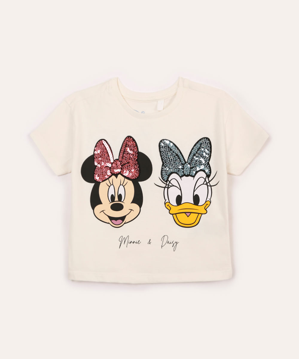camiseta de algodão infantil minnie e margarida off white