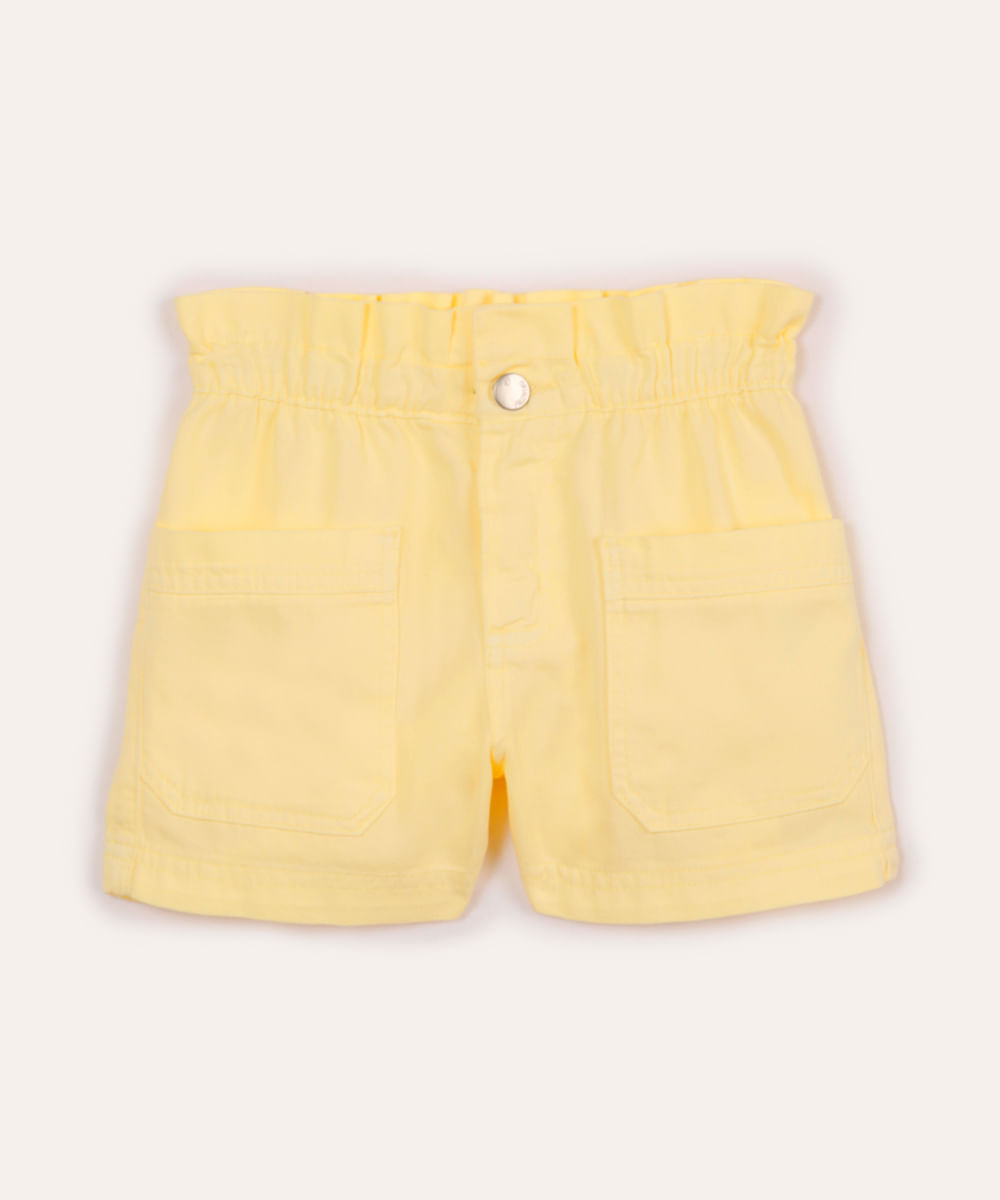 short chochard de sarja infantil com bolsos amarelo