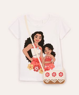 camiseta de algodão infantil com bolsinha moana off white