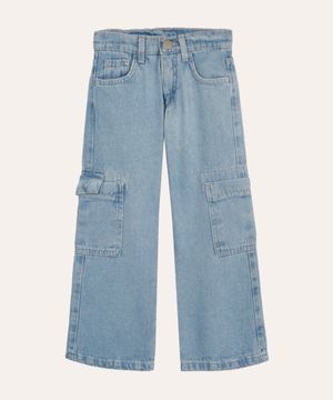 calça cargo jeans infantil cintura alta azul