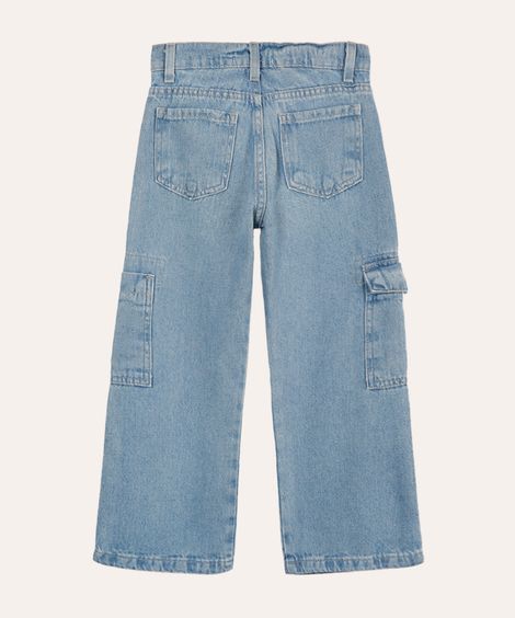 calça cargo jeans infantil cintura alta azul