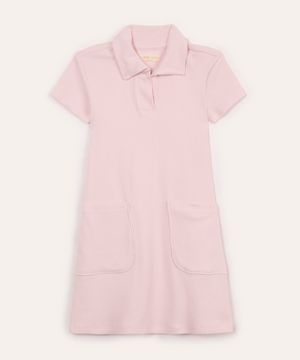 vestido polo infantil com bolso texturizado rosa