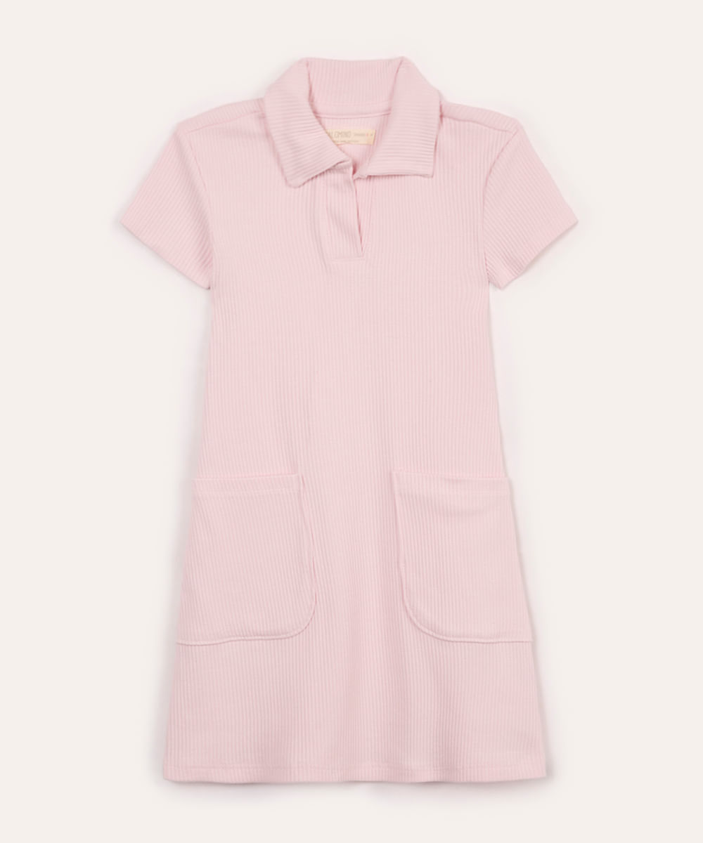 vestido polo infantil com bolso texturizado rosa
