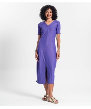 Vestido Midi Ribana Canelada Lurex Rovitex Roxo