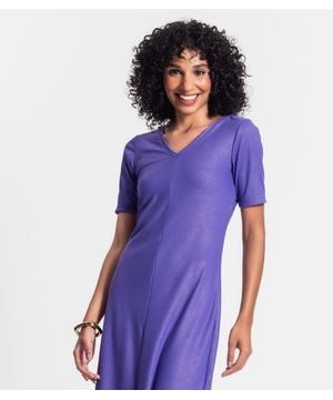 Vestido Midi Ribana Canelada Lurex Rovitex Roxo