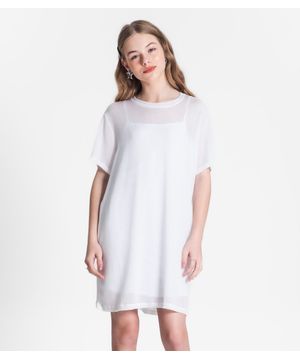 Vestido Juvenil Feminino Com Sobreposição Minty Branco