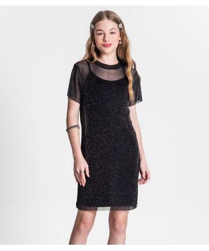 Vestido Com Sobreposição Juvenil Minty Preto