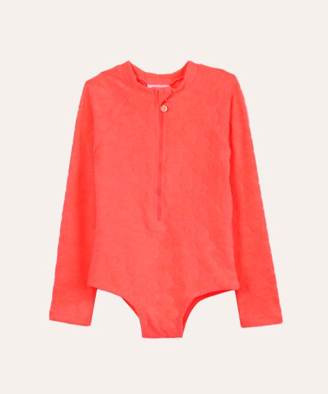 maiô infantil  texturizado floral laranja