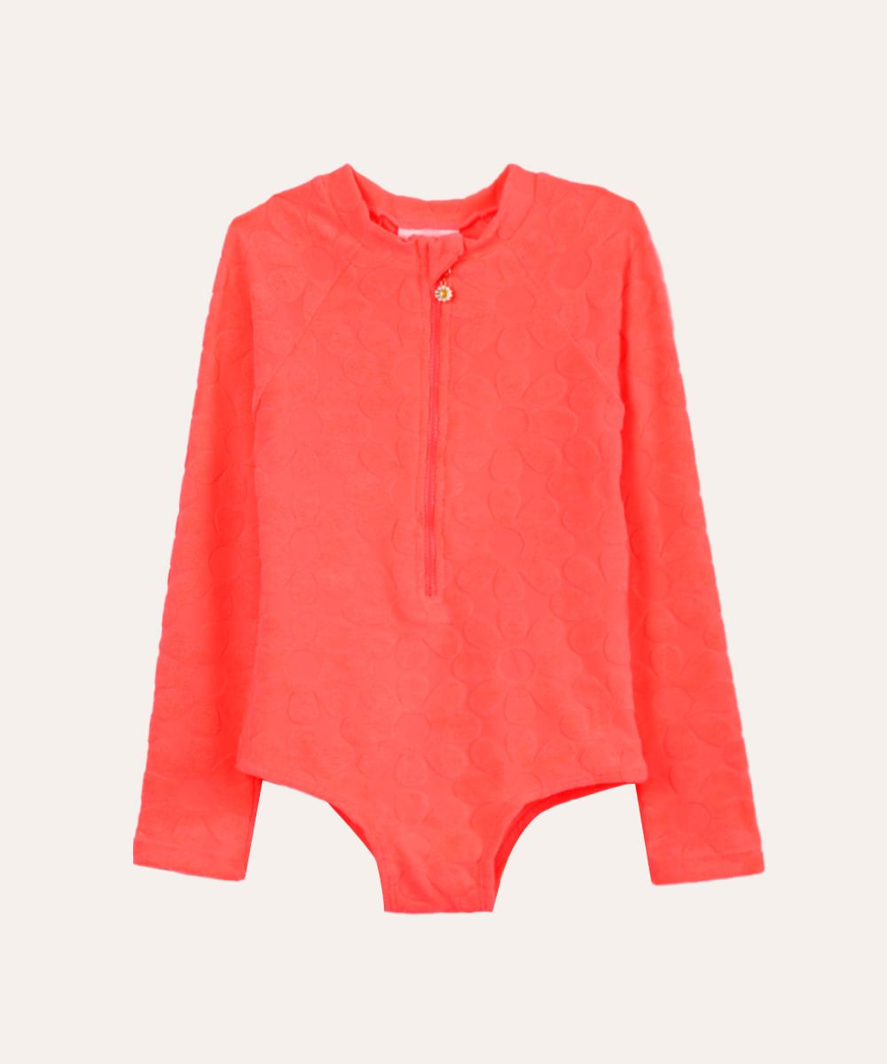 maiô infantil  texturizado floral laranja