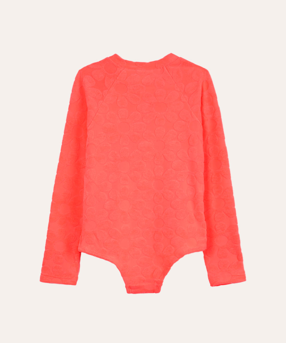 maiô infantil  texturizado floral laranja