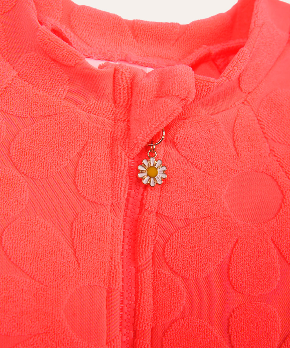maiô infantil  texturizado floral laranja