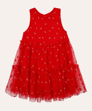 vestido infantil de tule borboleta vermelho