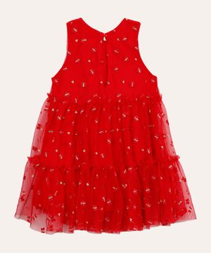 vestido infantil de tule borboleta vermelho