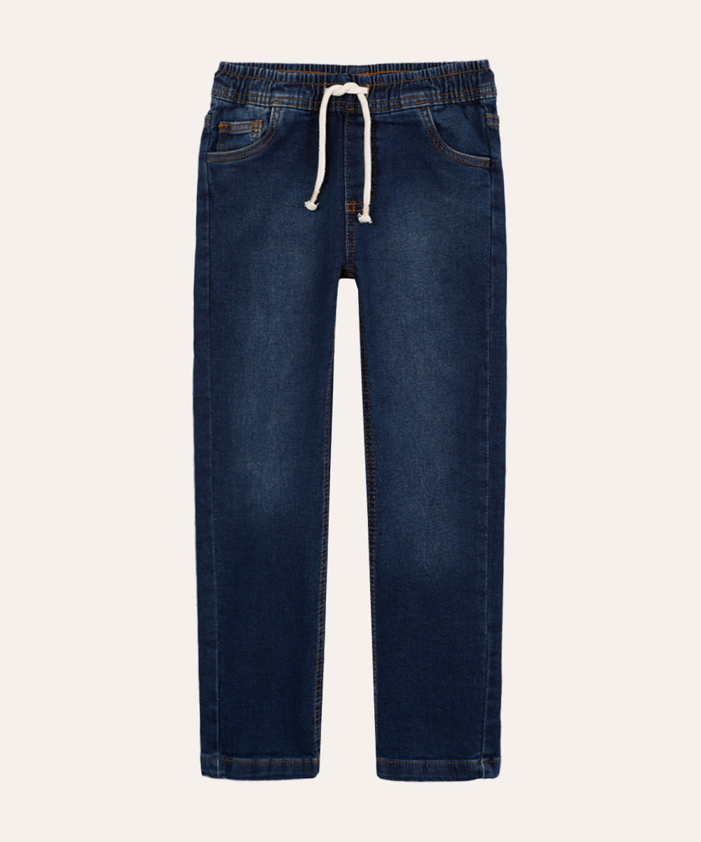calça skinny infantil jeans cós com cordão azul