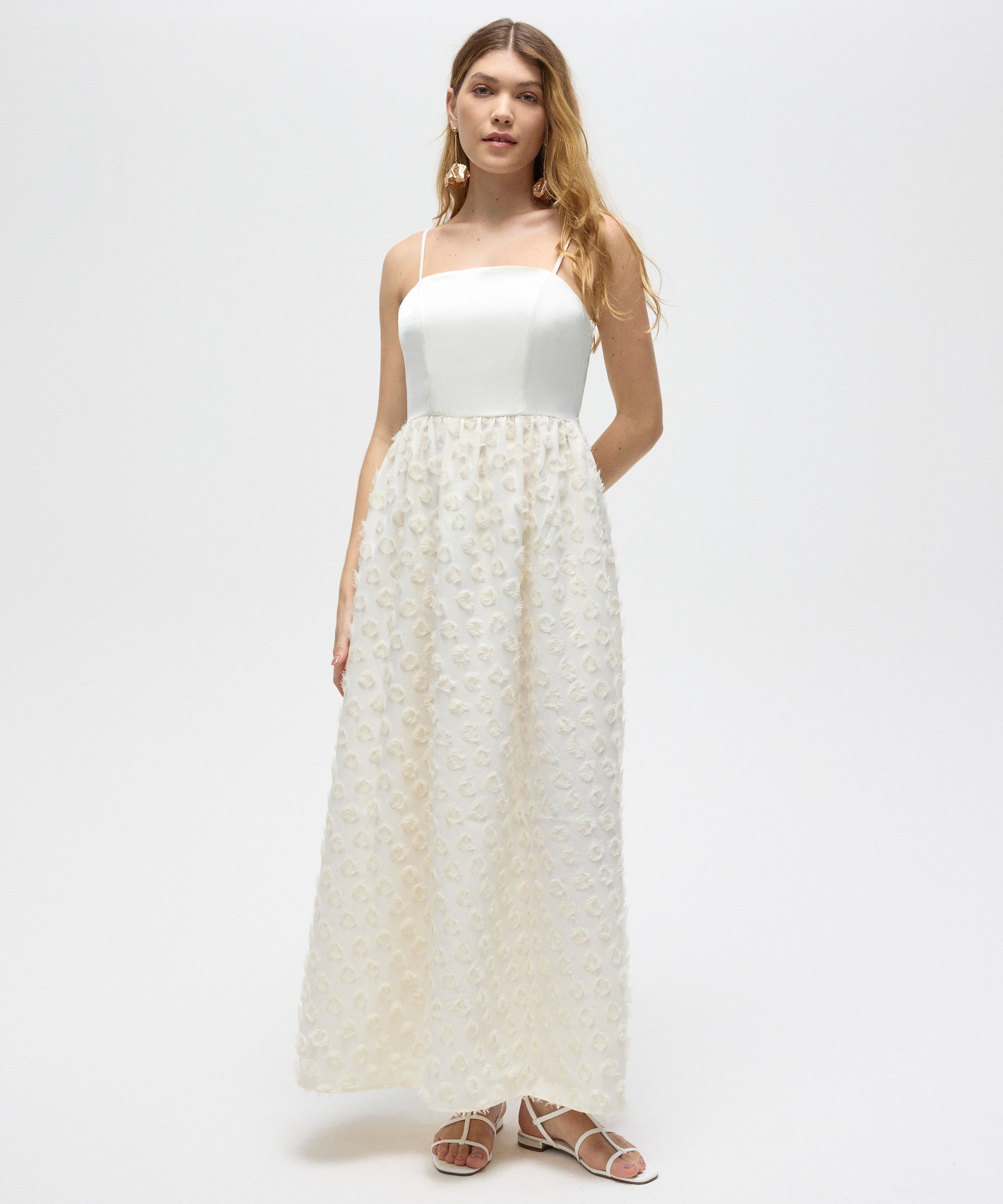 vestido midi texturizado patbo off white