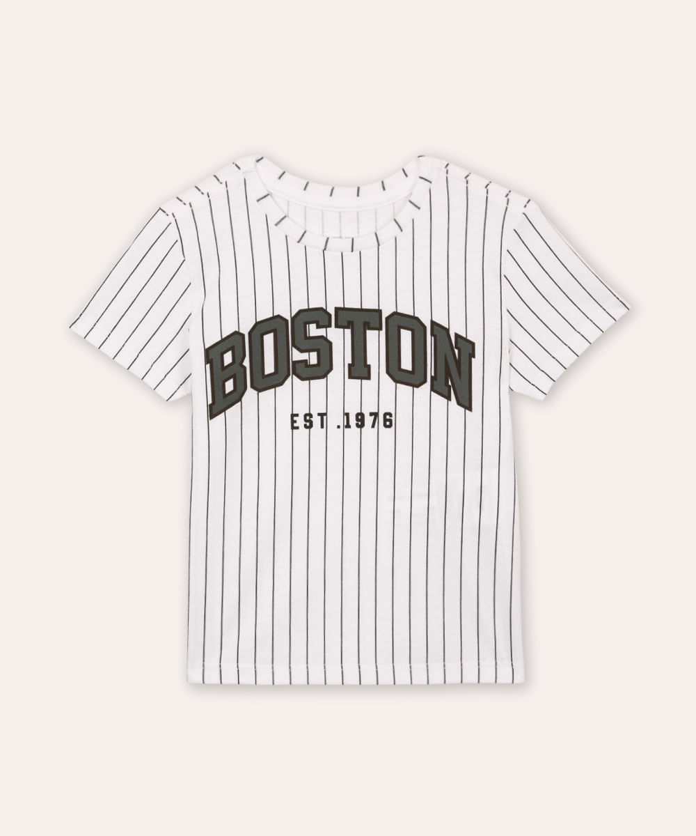 camiseta de algodão infantil listrada boston off white