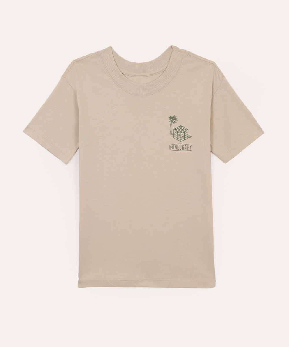 camiseta de algodão infantil minecraft bege