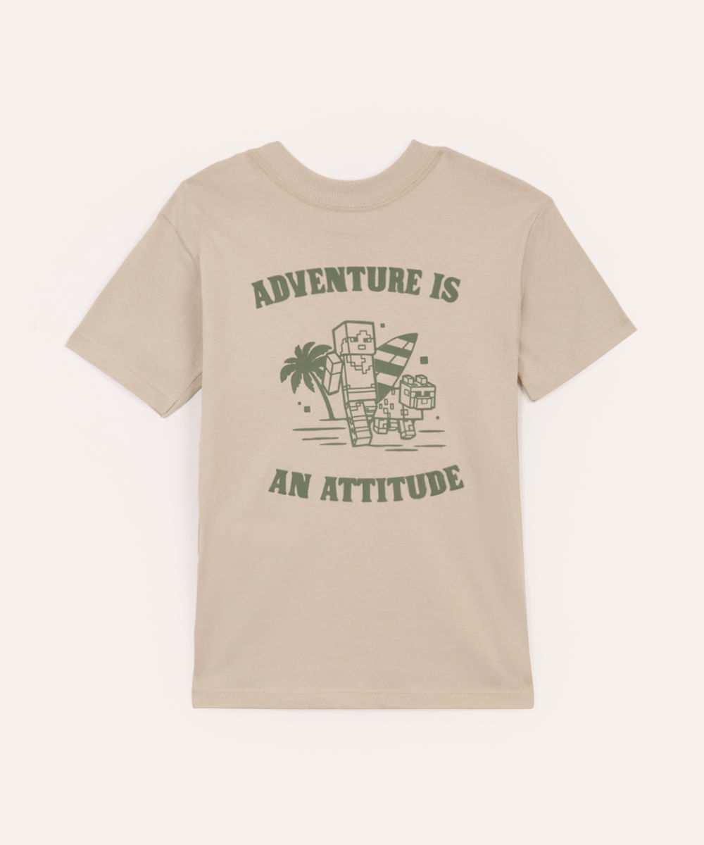 camiseta de algodão infantil minecraft bege