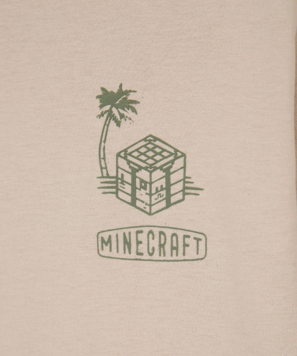 camiseta de algodão infantil minecraft bege