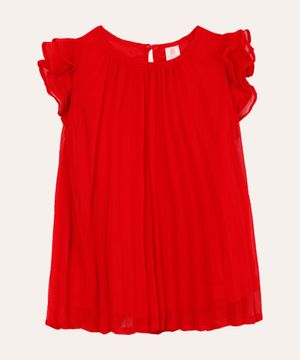 vestido plissado infantil com babados vermelho