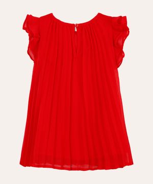 vestido plissado infantil com babados vermelho