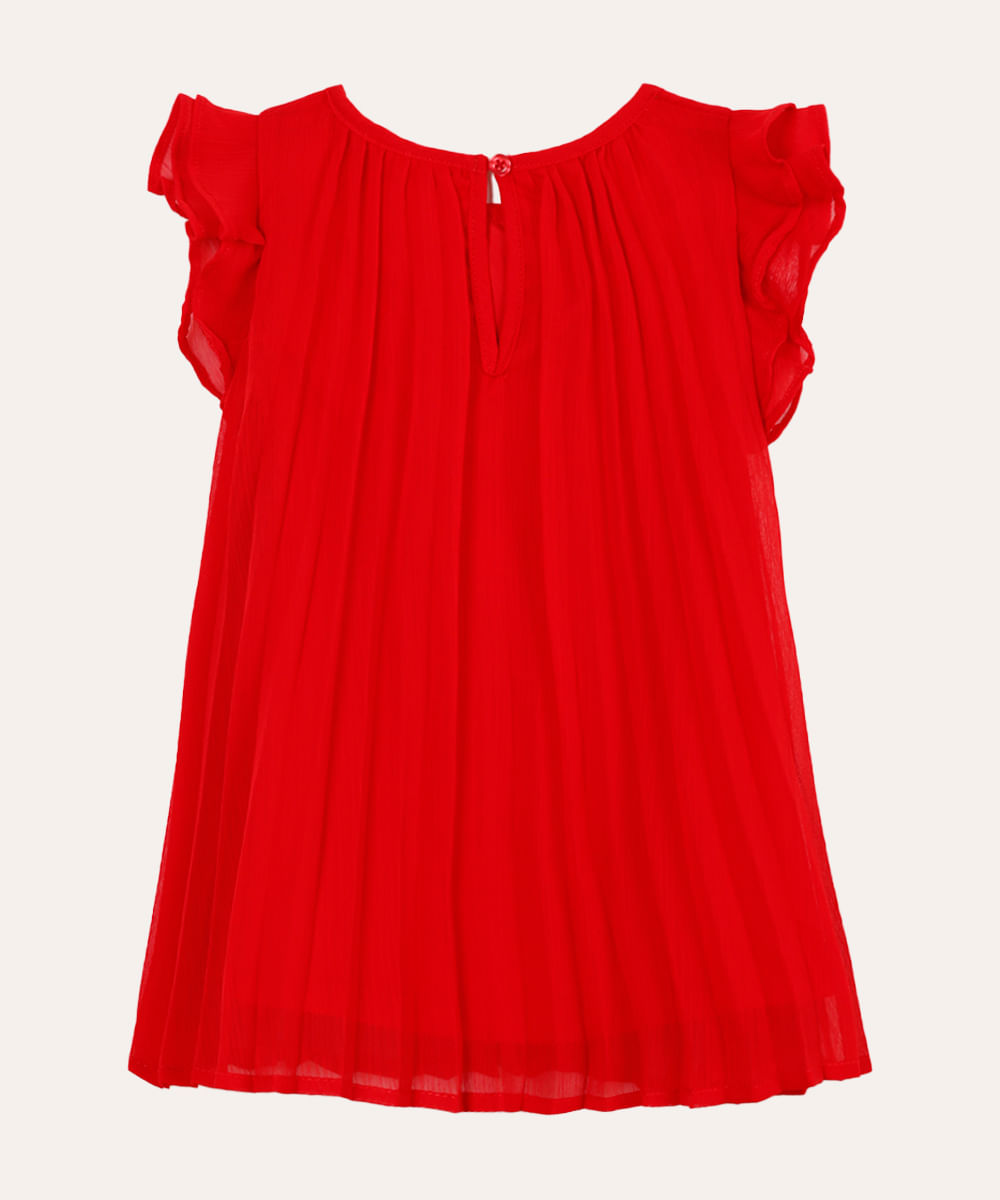 vestido plissado infantil com babados vermelho