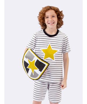 Pijama Manga Curta Infantil Super Herói com Escudo Veggi Branco