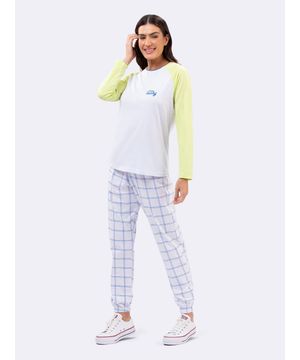 Pijama Manga Longa com Calça Jogger Born Lucky Veggi Branco