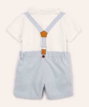 conjunto infantil curto com suspensório listrado off white