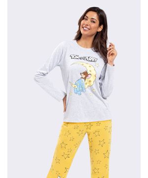 Pijama Manga Longa Tom and Jerry Bons Sonhos Veggi Cinza