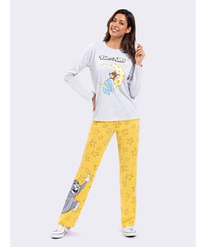 Pijama Manga Longa Tom and Jerry Bons Sonhos Veggi Cinza